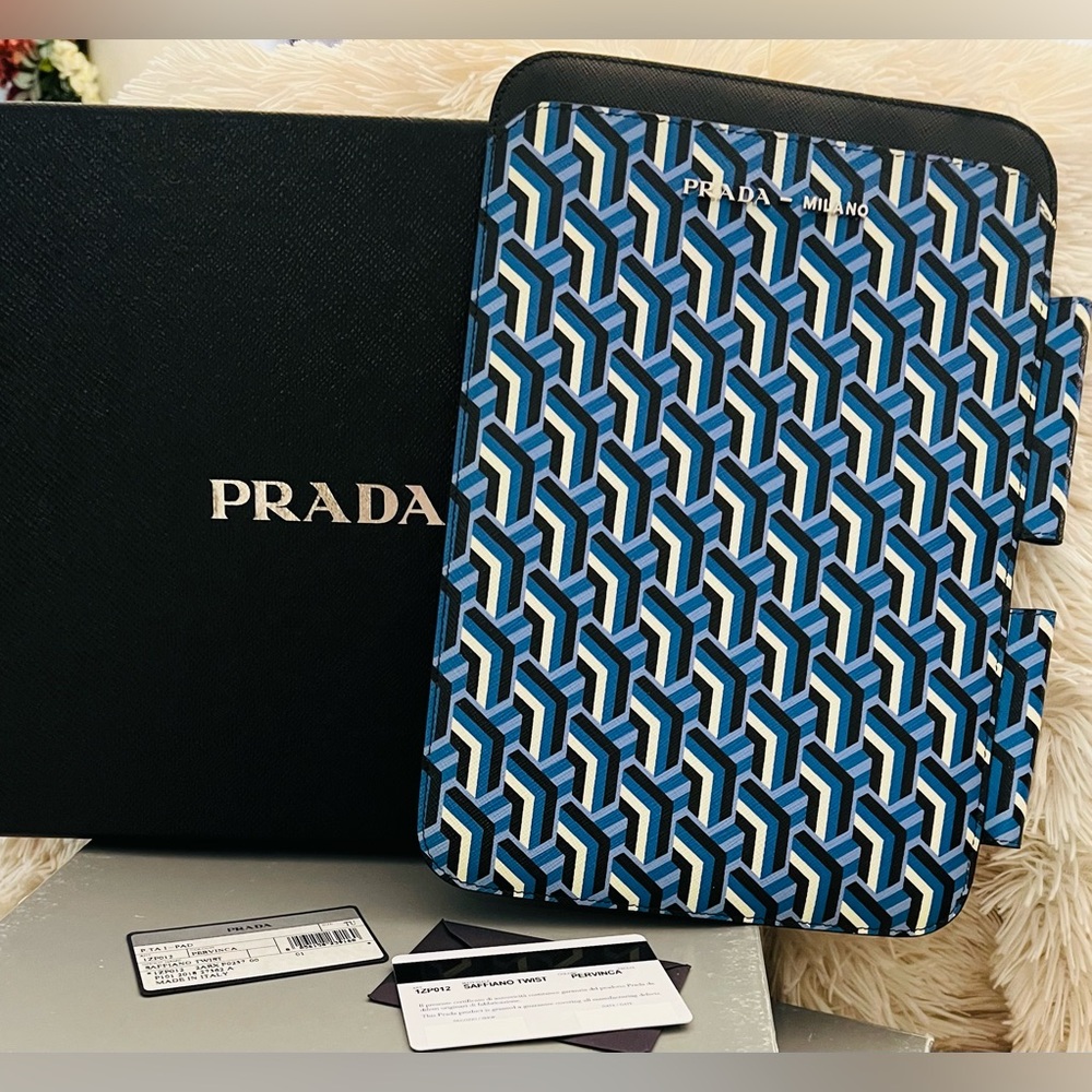 Authentic Prada Saffiano Leather geometric print iPad Tablet Case, New in box